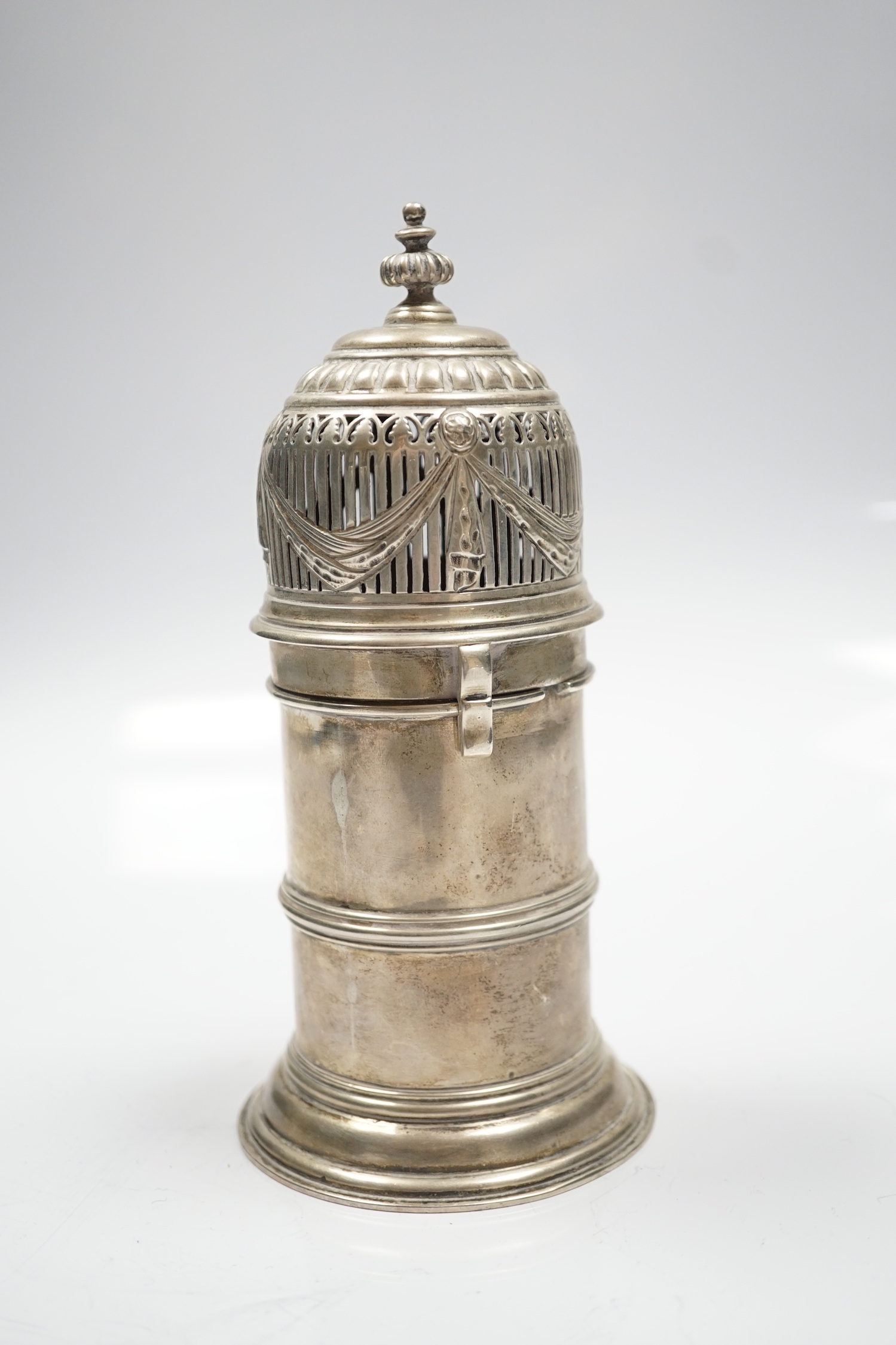 A George V silver lighthouse sugar caster, Nathan & Hayes, Chester, 1913, 17cm, 8.3oz.